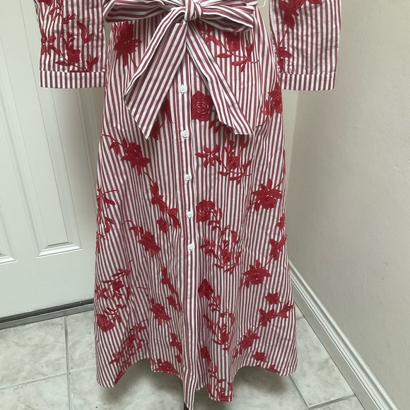 Zara Striped Embroided Dress Red  Midi XSmall - Picture 5 of 15